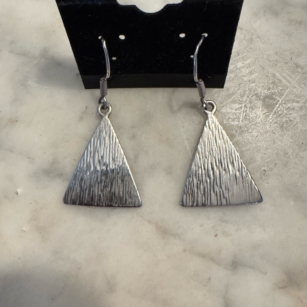 Sterling Silver 925 Triangle Dangle Drop Earrings… - image 4